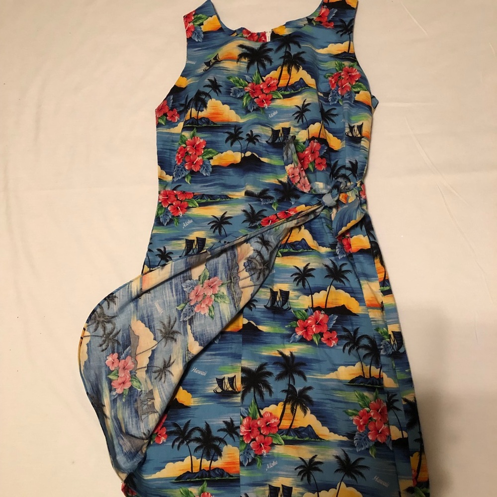 Kilam Women’s Blue Tropical Sleeveless Dress - Picture 2 of 6